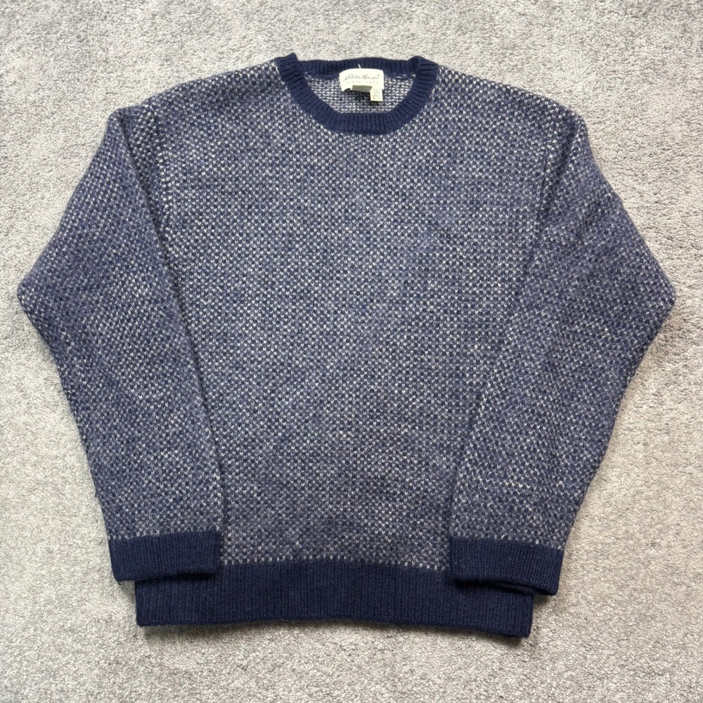 Eddie Bauer Vintage Wool Birdseye Sweater Navy Blue XL Tall Rugged Heritage